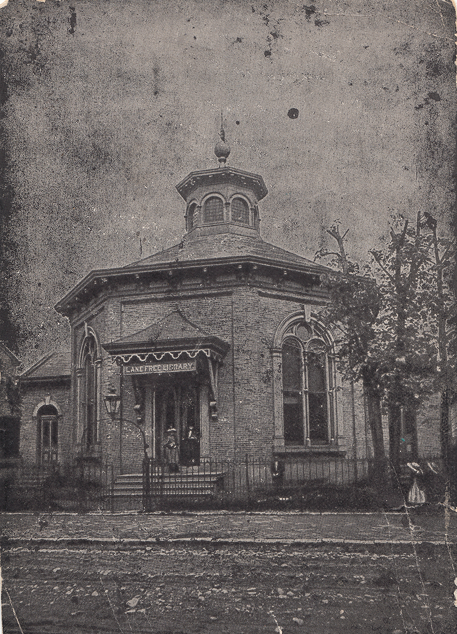 Black and white photo of Lane Libraries building